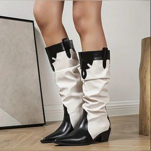 Chunky Heel Cowboy Leather Western Boots